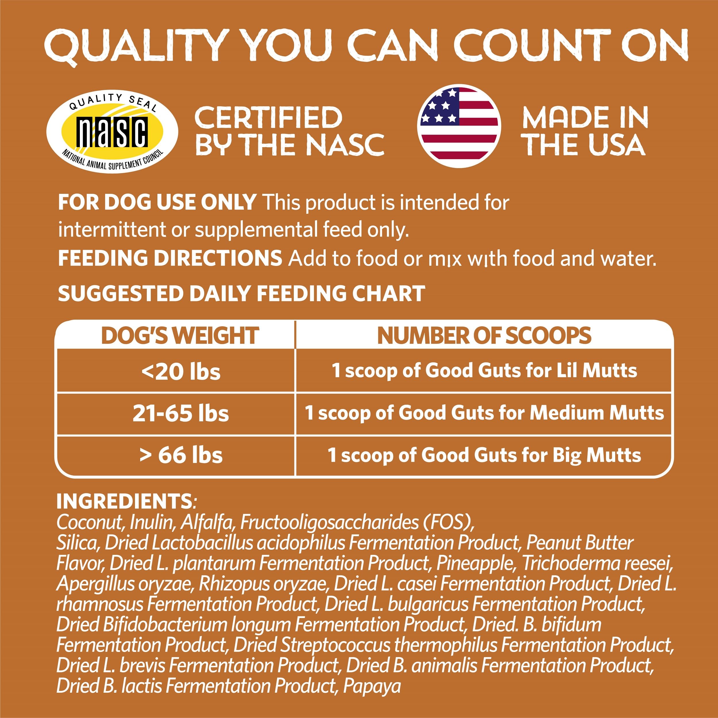 Fidobiotics Good Guts for Lil Mutts NASC seal—award-winning quality.