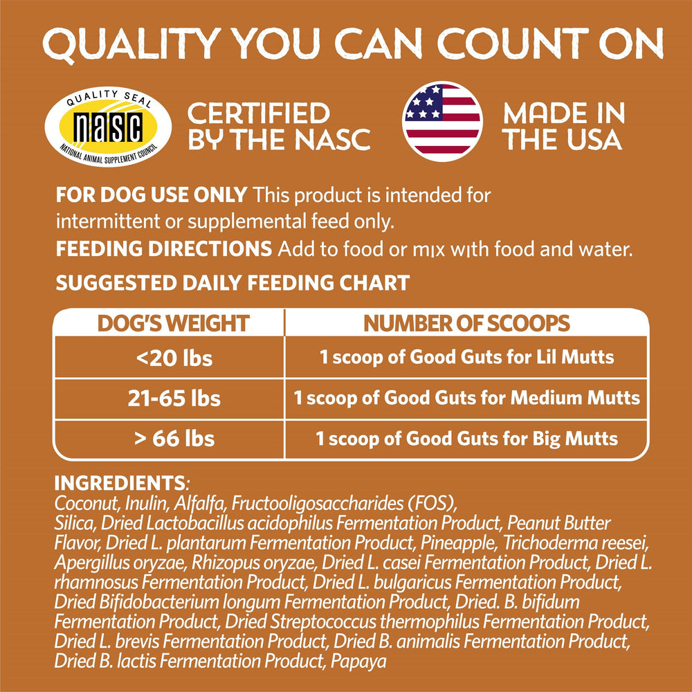 Fidobiotics Good Guts for Lil Mutts NASC seal—award-winning quality.