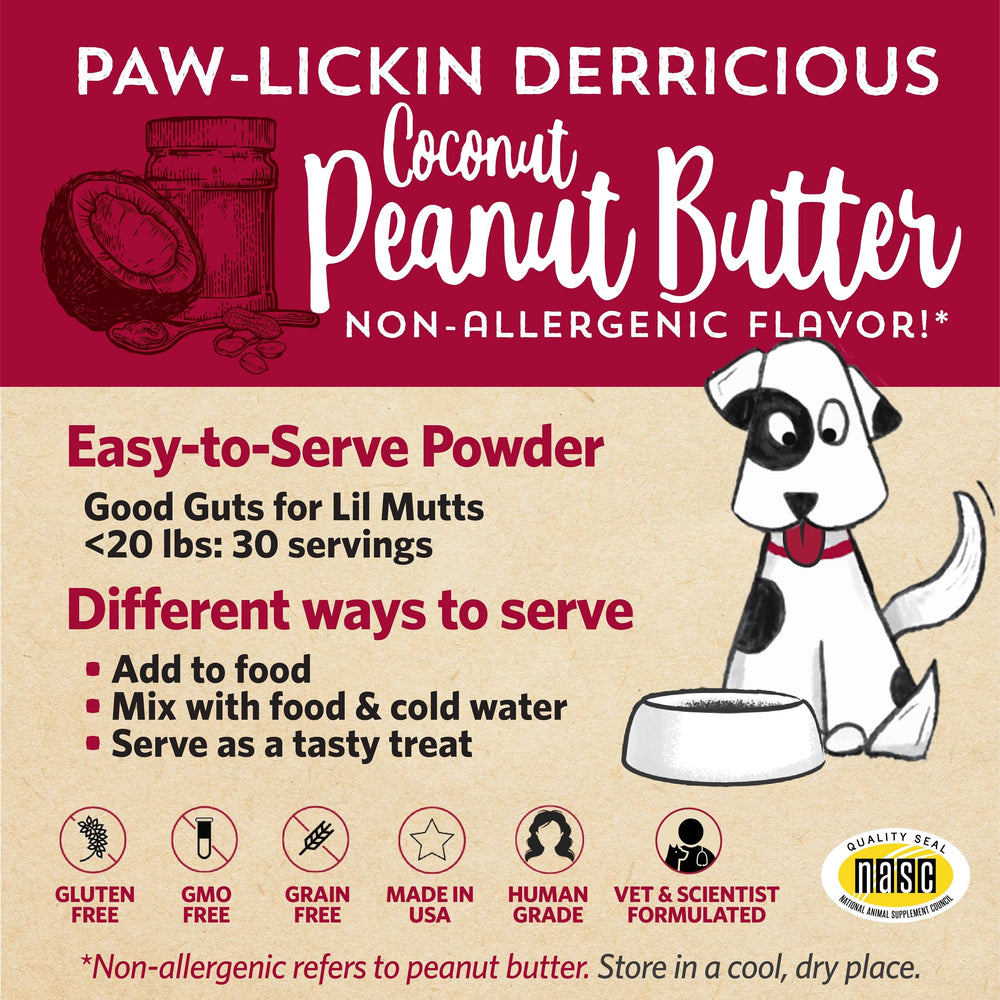 Fidobiotics Good Guts for Lil Mutts packaging—trusted, USA-made probiotic formula.