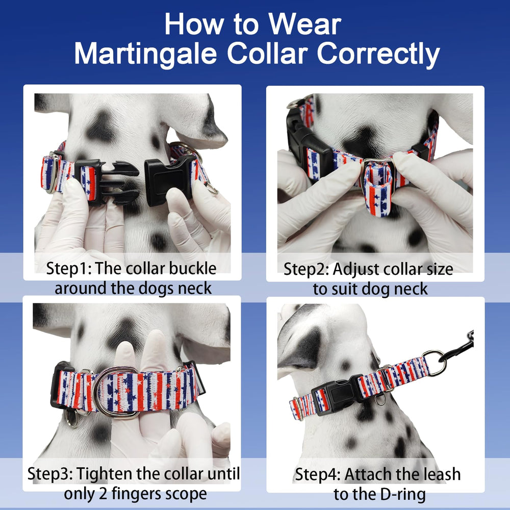 Fidohug American Flag Martingale Collar size chart visual guide for fit.