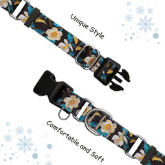 Fidohug floral dog collar with buckle release highlighted for quick use
