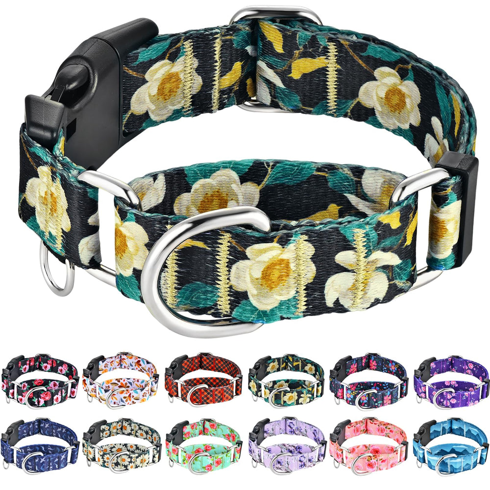Fidohug martingale collar floral close-up shows adjustable fit for dogs