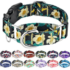 Fidohug martingale collar floral close-up shows adjustable fit for dogs