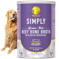 Fido's grass-fed beef bone broth powder container boosts meal flavor and hydration.