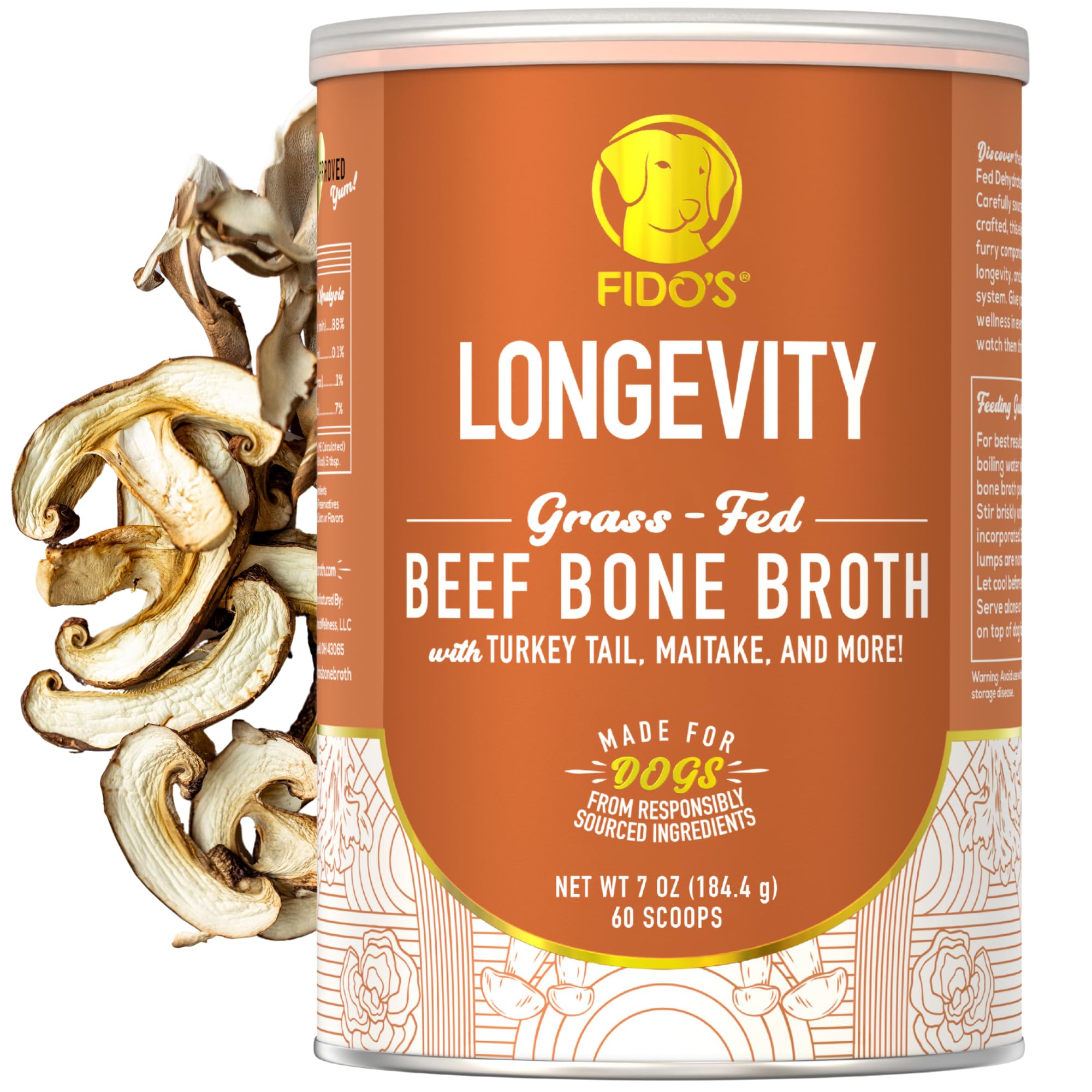Fido's Longevity bone broth pours into a dog bowl for a savory mealtime boost