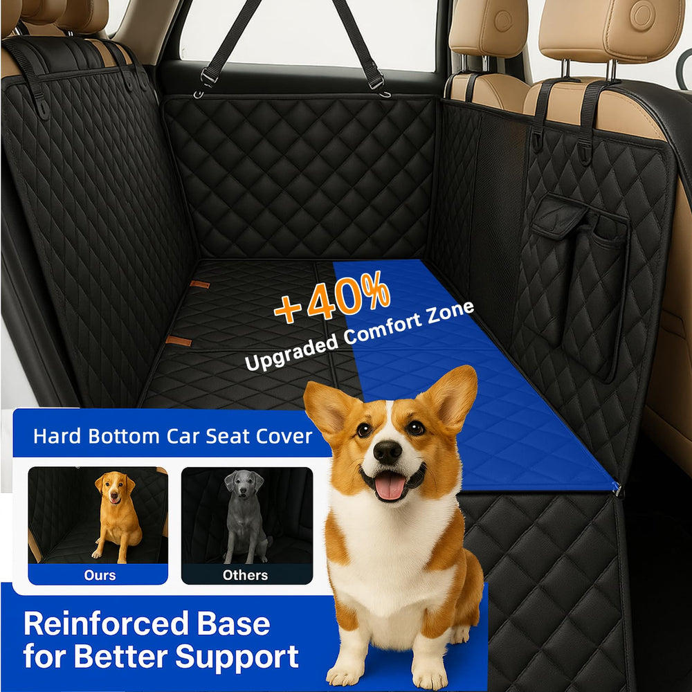 Fidozen back seat extender keeps dogs secure, reducing gaps during car rides