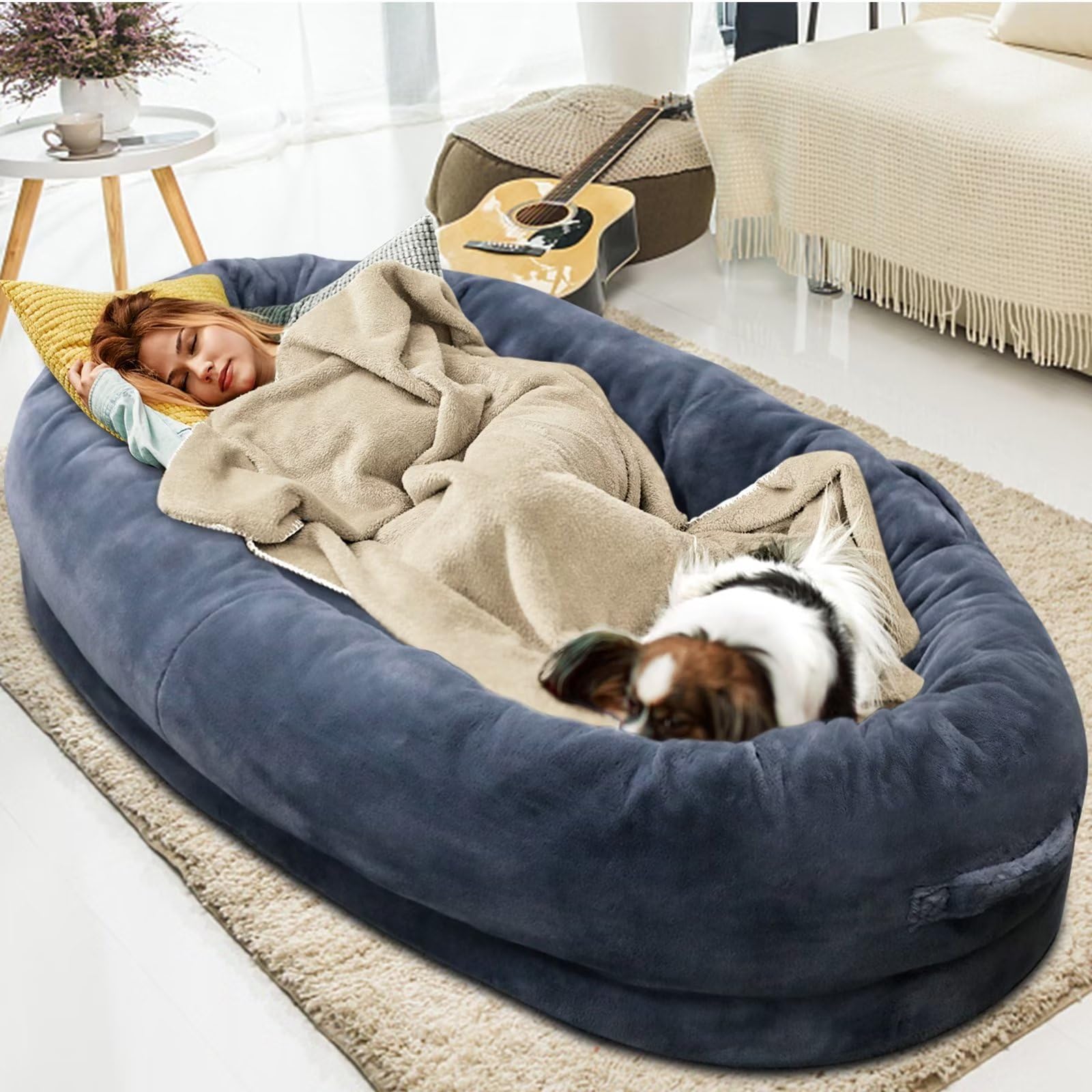 Fieiyob human dog bed 67x38x12 oval shape for comfortable lounging.