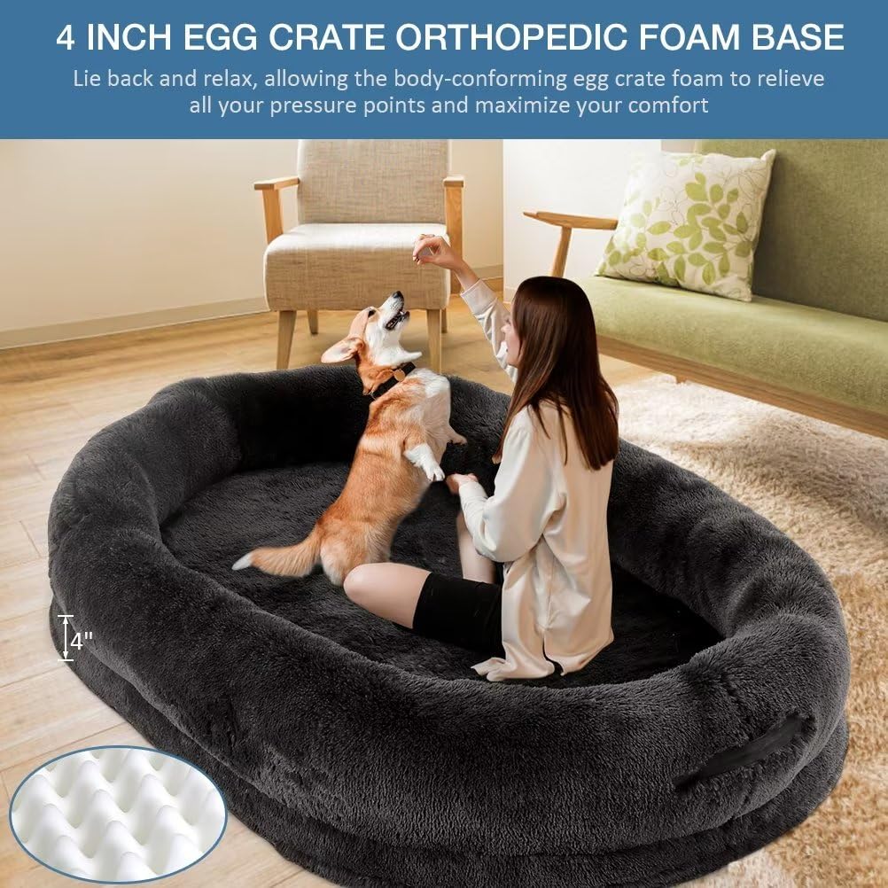 Fieiyob human dog bed anti-slip base keeps the surface stable on any floor.