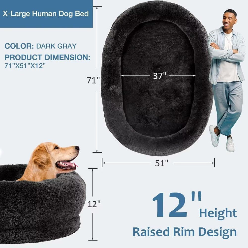 Fieiyob human dog bed oval shape design supports relaxed lounging.