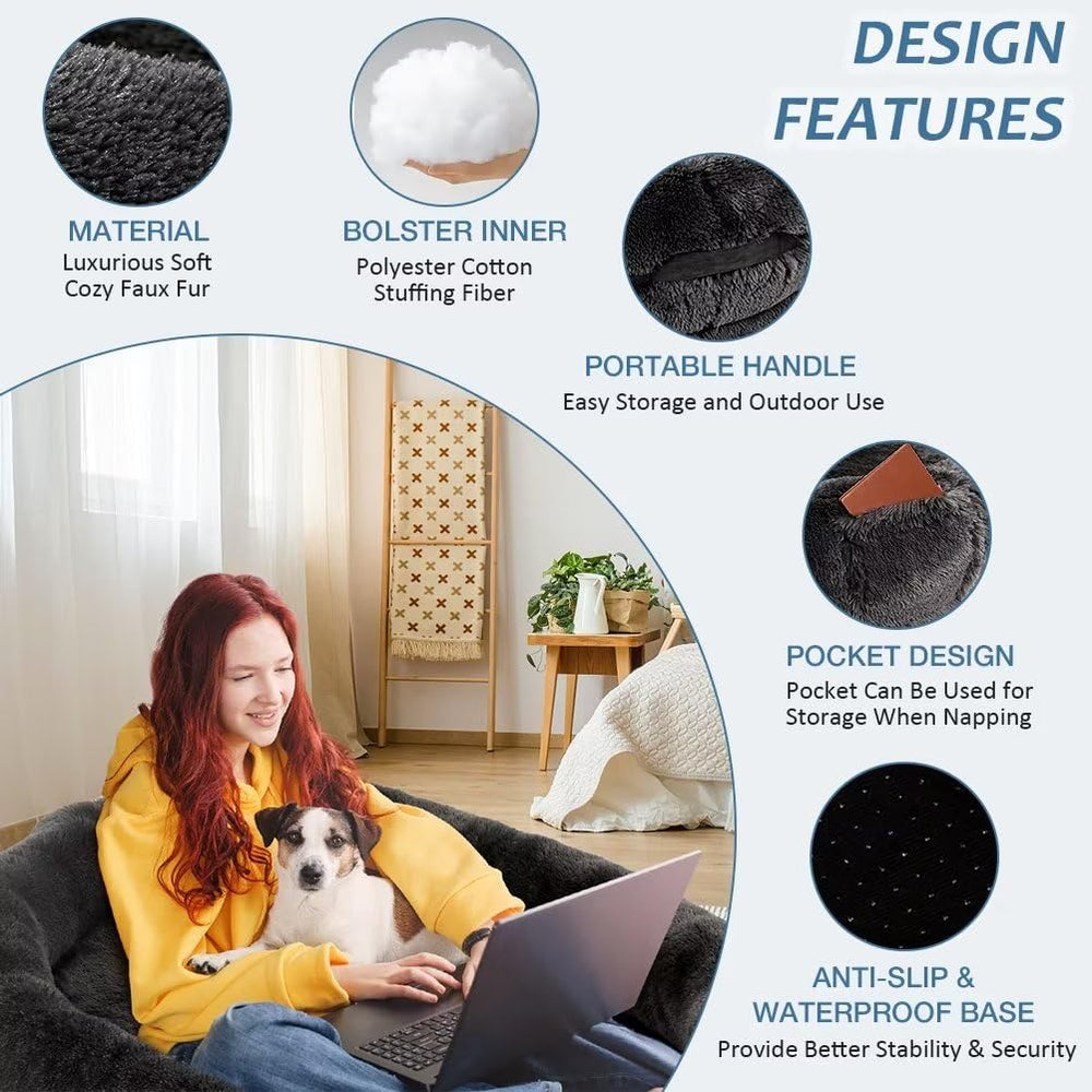 Fieiyob human dog bed 12-inch bolster enhances head and neck comfort during naps.