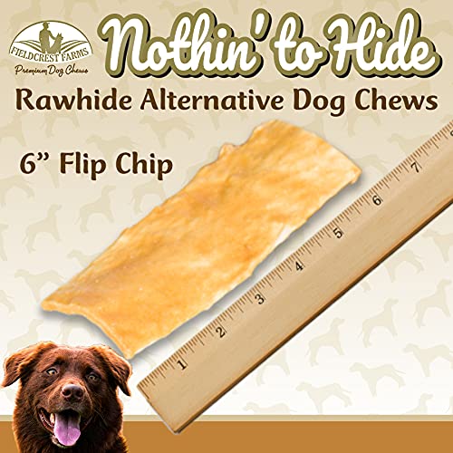 Dog enjoying a Fieldcrest Farms Nothin to Hide Flip Chips chew