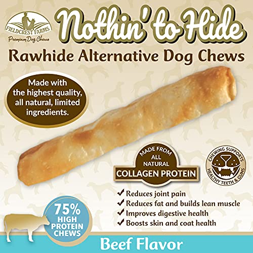 Fieldcrest Farms Nothing to Hide dog-chewing action image, shows satisfying chew session.