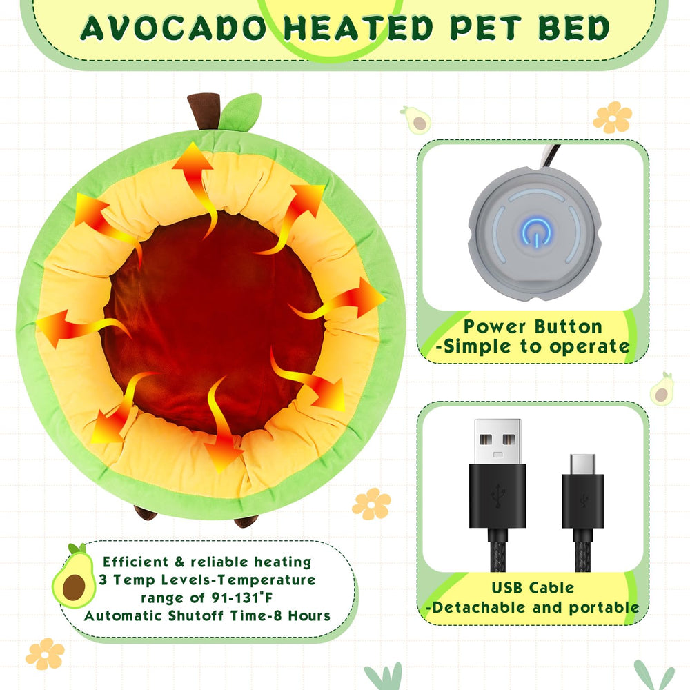 Fighting to Achieve Avocado heated cat bed heating pad close-up shows fast warmth and controls.