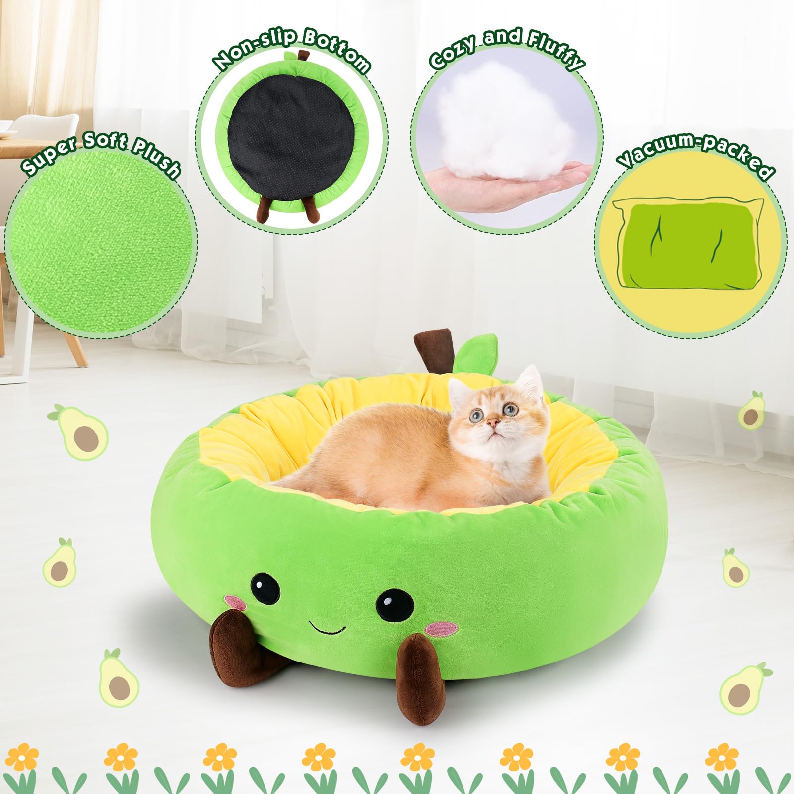 Fighting to Achieve Avocado heated cat bed raised edge provides neck support.