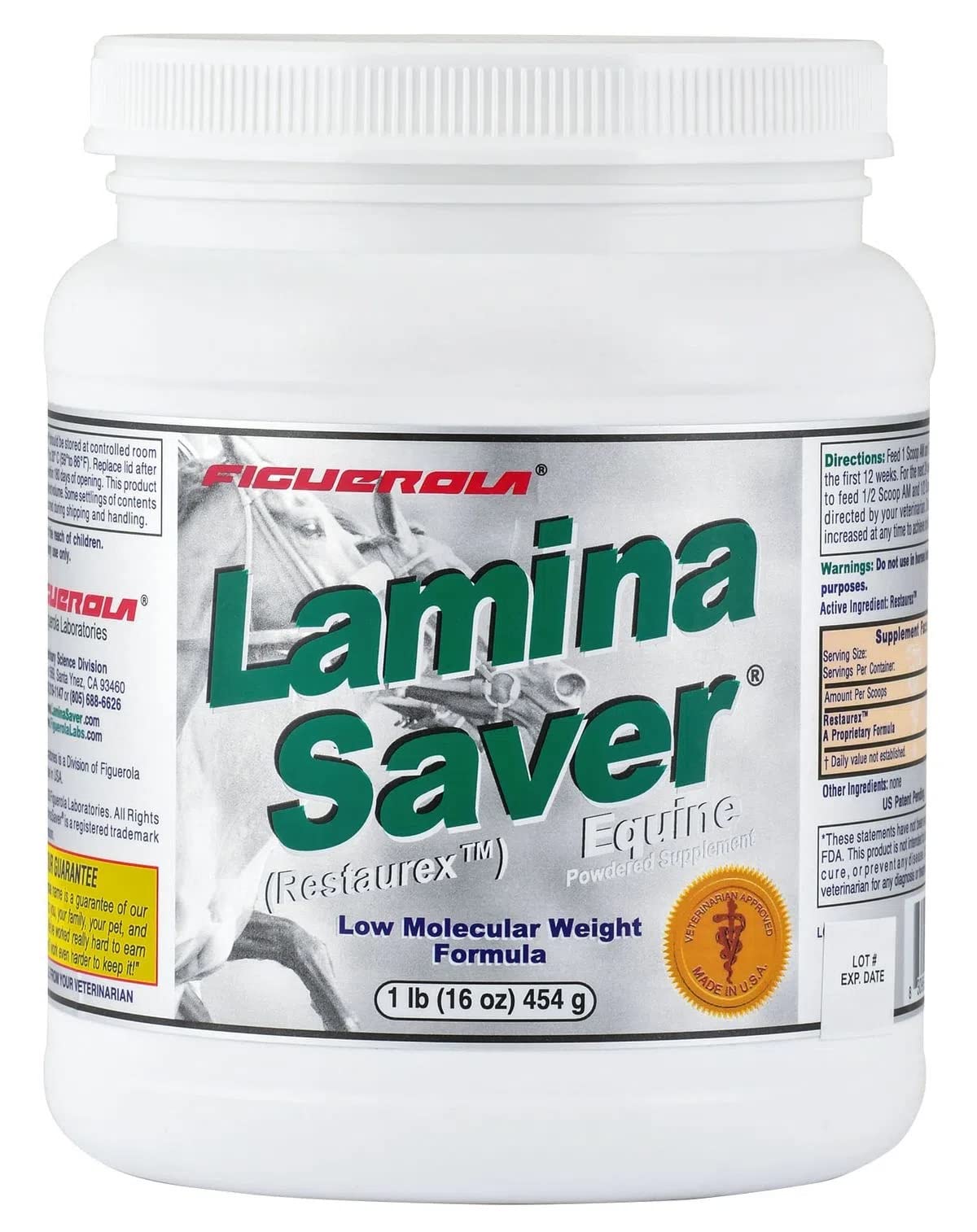 Figuerola LaminaSaver powder tub showing natural hoof support for laminae and connective tissues.
