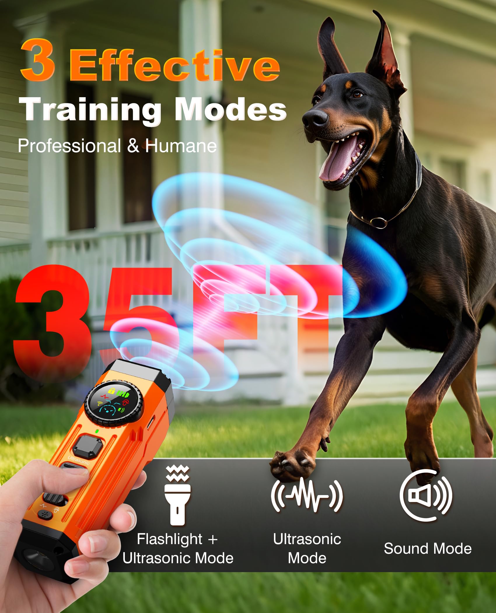 Fihuxoz dog bark deterrent emitters close-up reveal three ultrasonic speakers