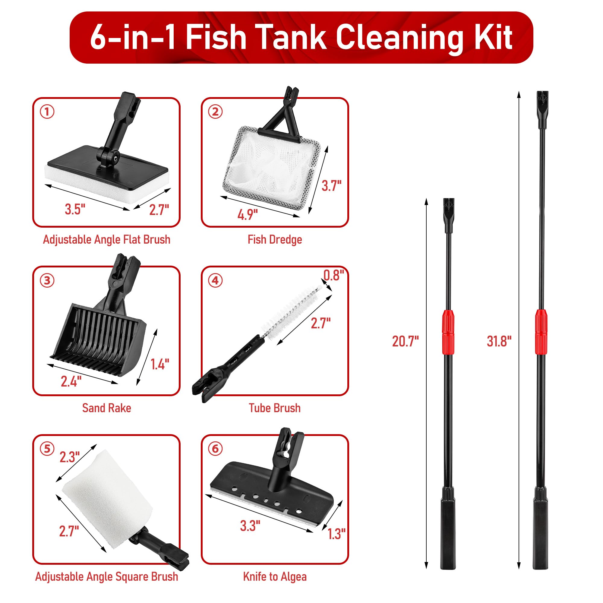 Filhome telescopic handle extended for easy tank cleaning