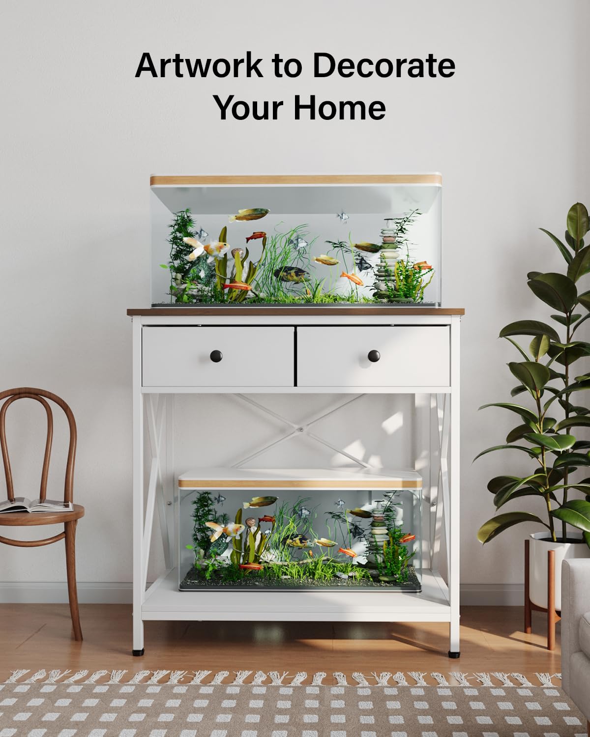FILKO fish tank stand MDF tabletop white finish for a modern look