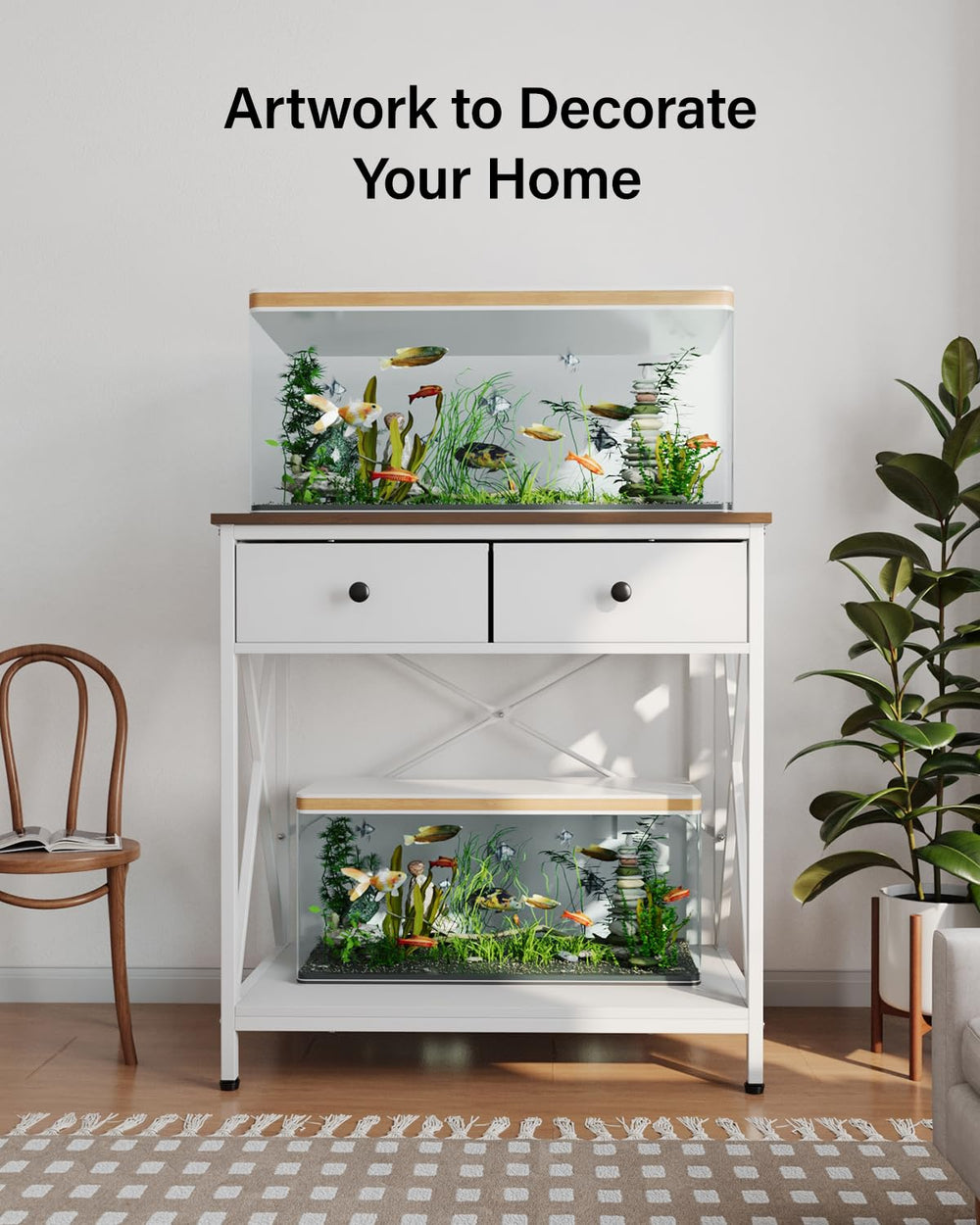 FILKO fish tank stand MDF tabletop white finish for a modern look