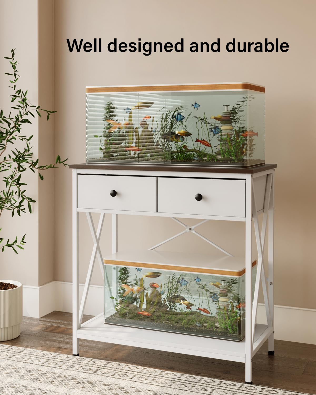 FILKO fish tank stand removable drawers organize gear neatly