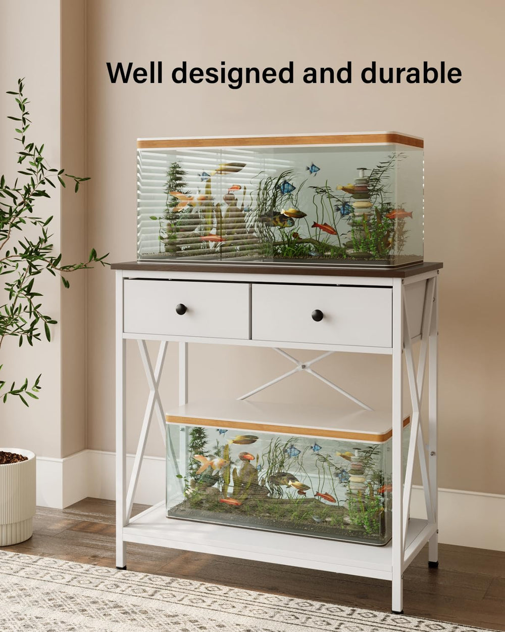 FILKO fish tank stand removable drawers organize gear neatly