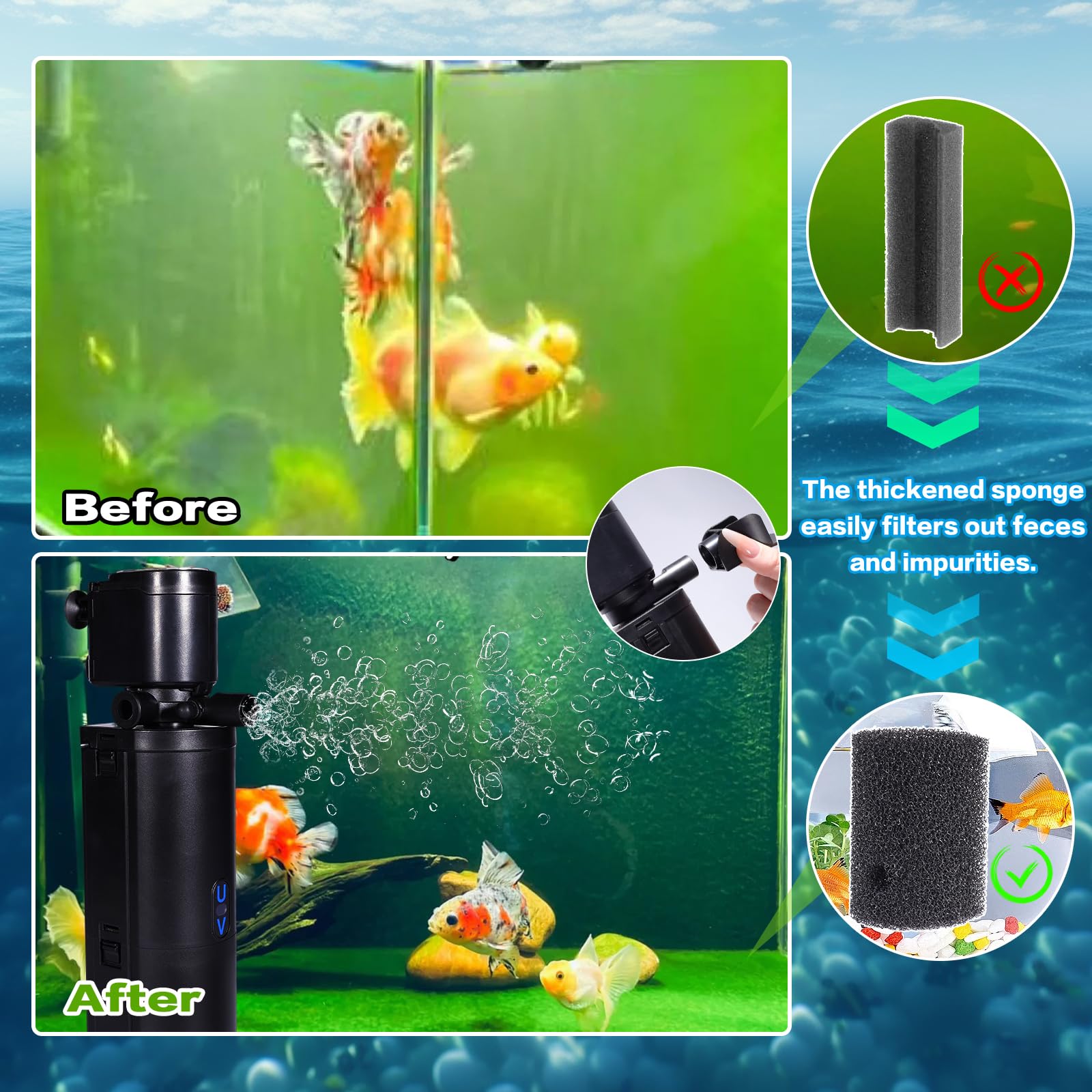 Finaqua 10W pump provides strong circulation for a healthier tank.