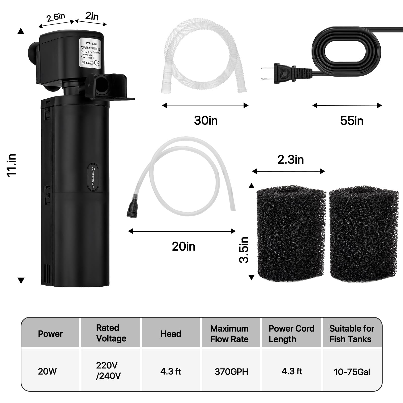 Finaqua compact internal filter saves space in crowded tanks.