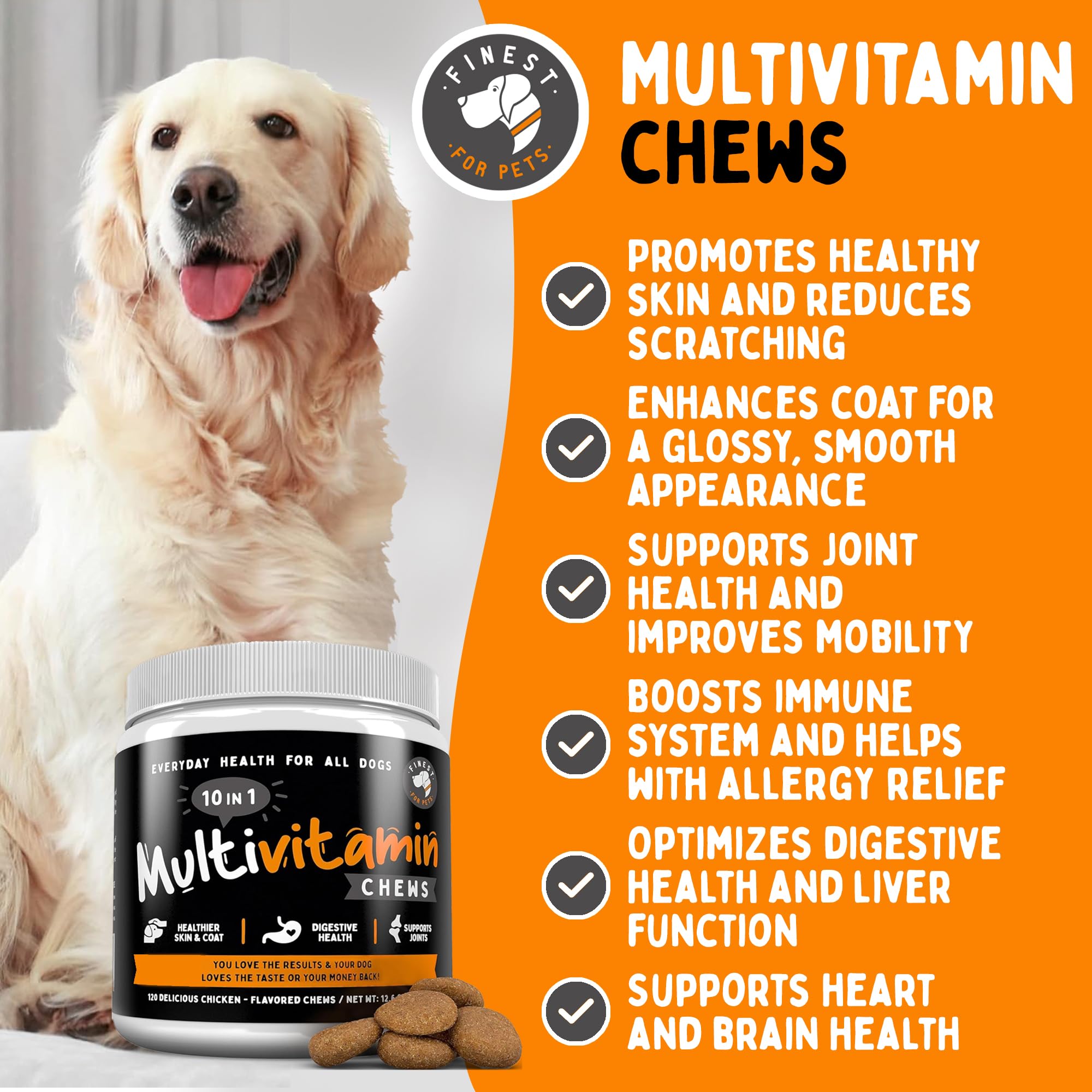 Finest For Pets dog chew treats chicken flavor close-up highlights tasty daily nutrition
