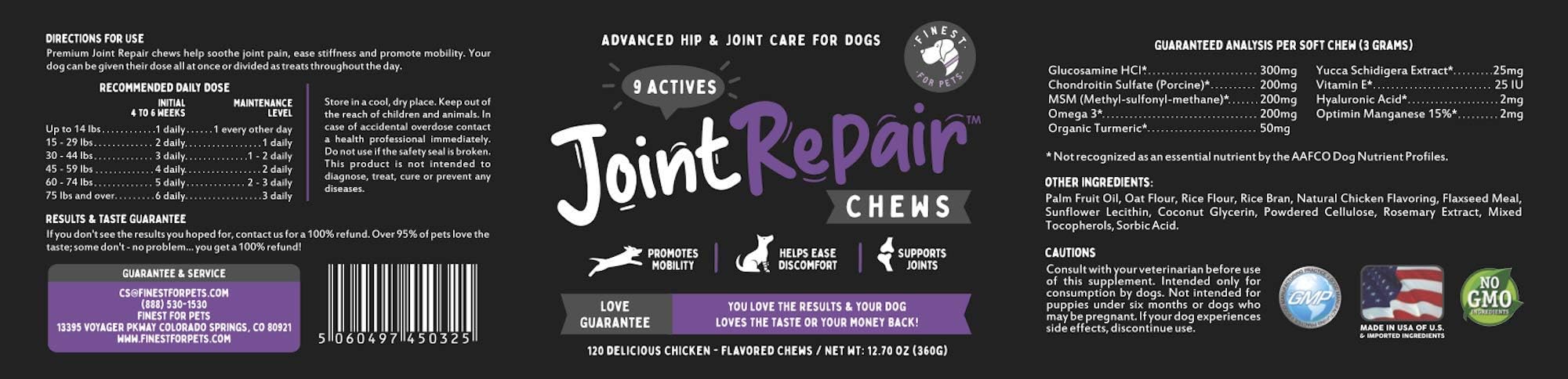 Finest For Pets Joint Repair packaging keeps chews fresh and accessible.