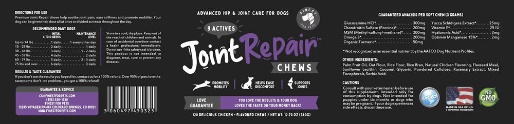 Finest For Pets Joint Repair packaging keeps chews fresh and accessible.