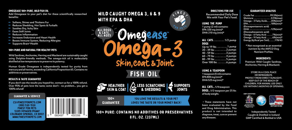 Finest for Pets Omegease close-up of pure fish oil droplets