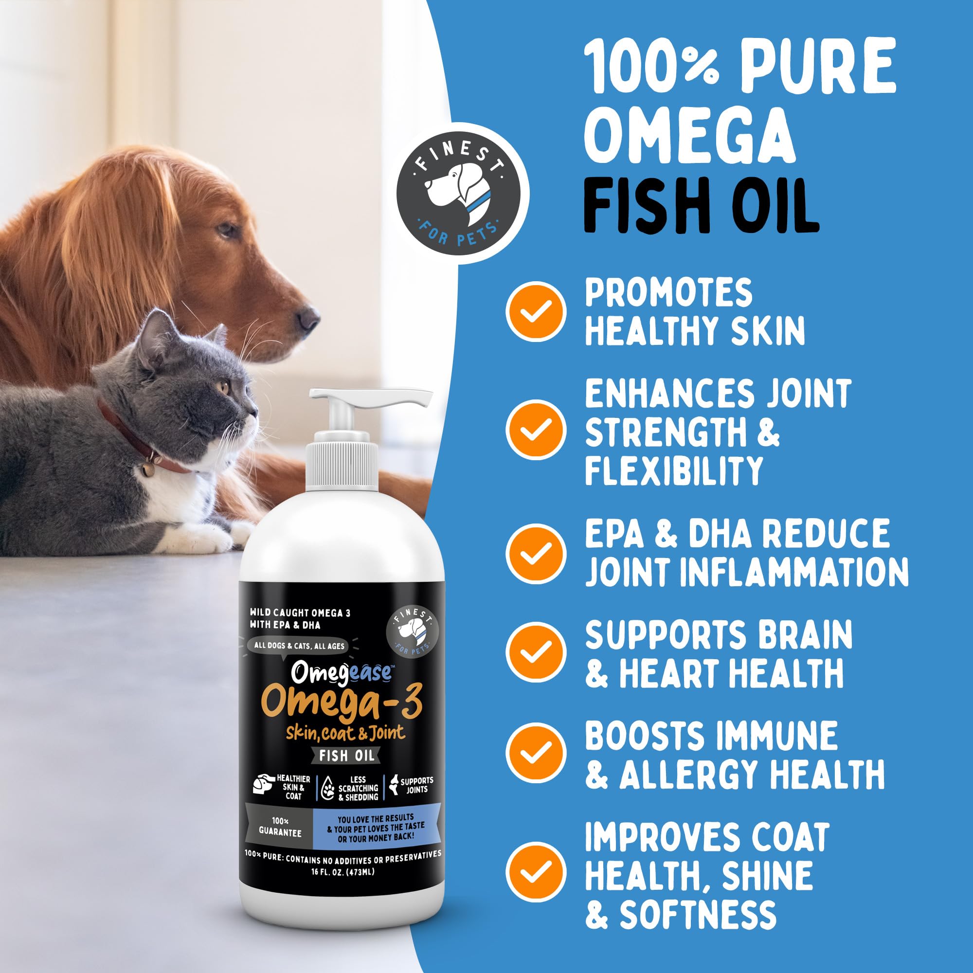 Finest for Pets Omegease dog coat shine after omega routine