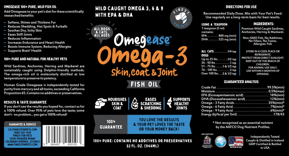 Finest For Pets Omegease texture close-up communicates purity of omega oil.