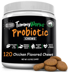 Finest For Pets TummyWorks probiotic soft chews dog bottle supports digestive health.