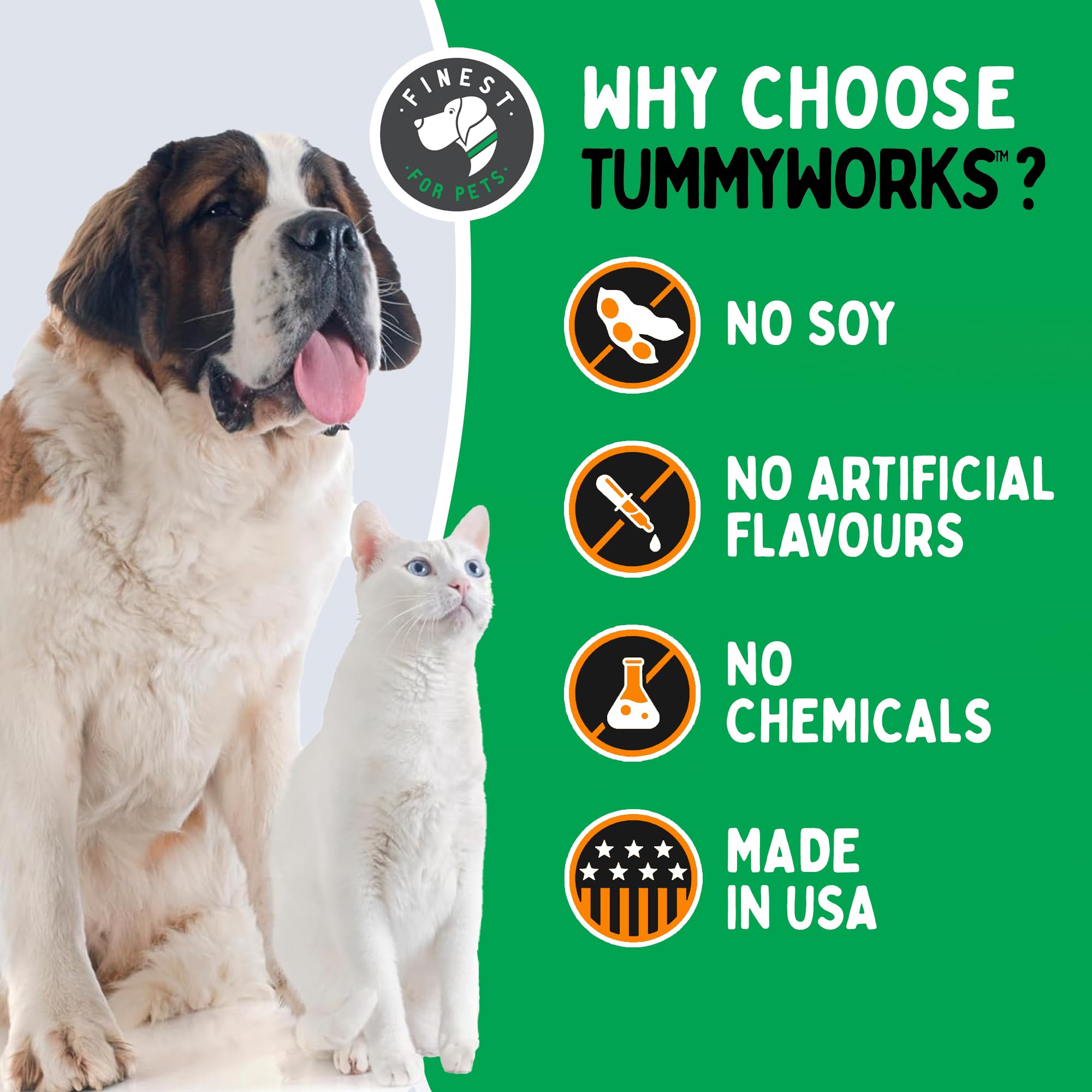 Finest For Pets TummyWorks probiotic strains and enzymes for comprehensive gut support.