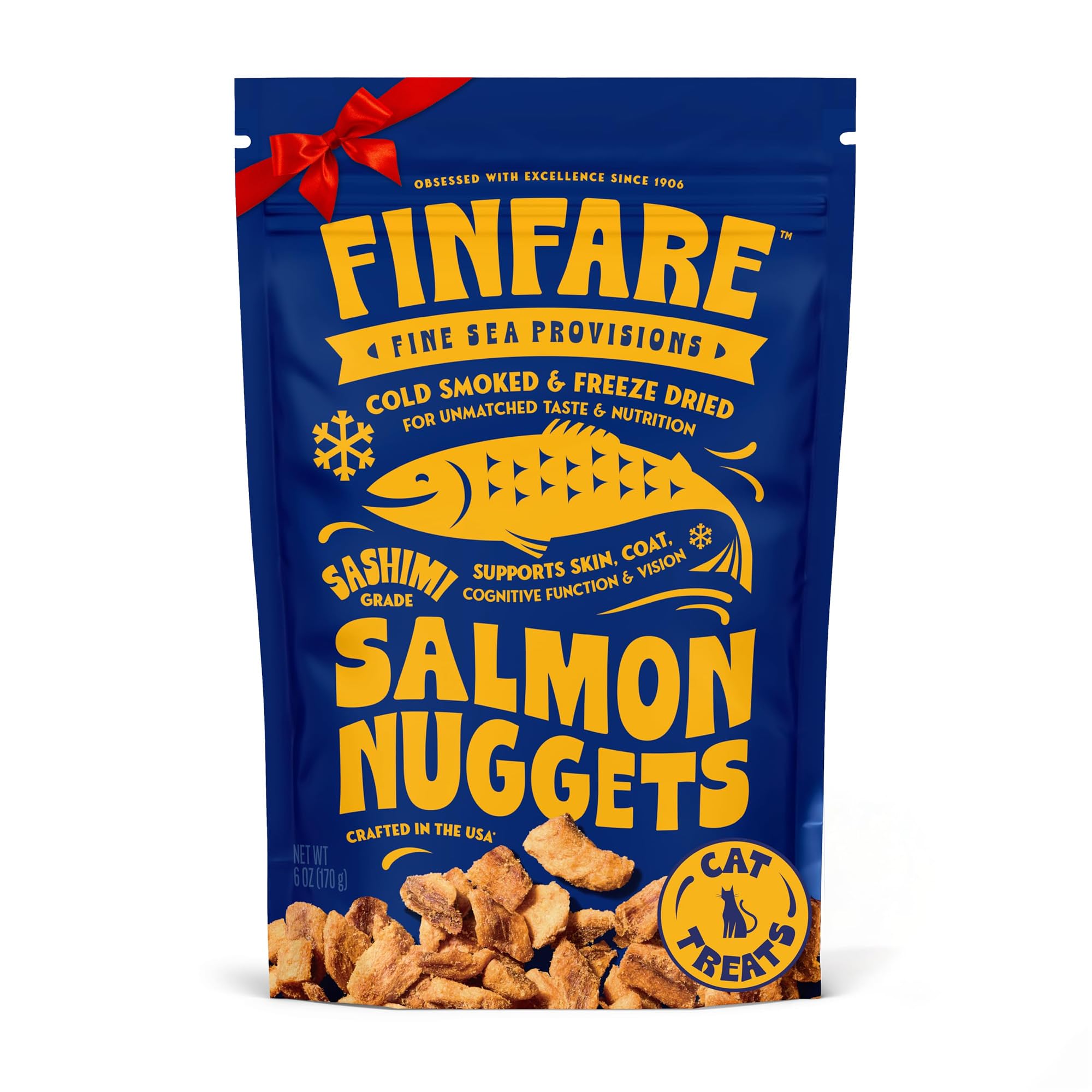 Finfare freeze-dried salmon nuggets pack – premium cat treats for daily rewards.
