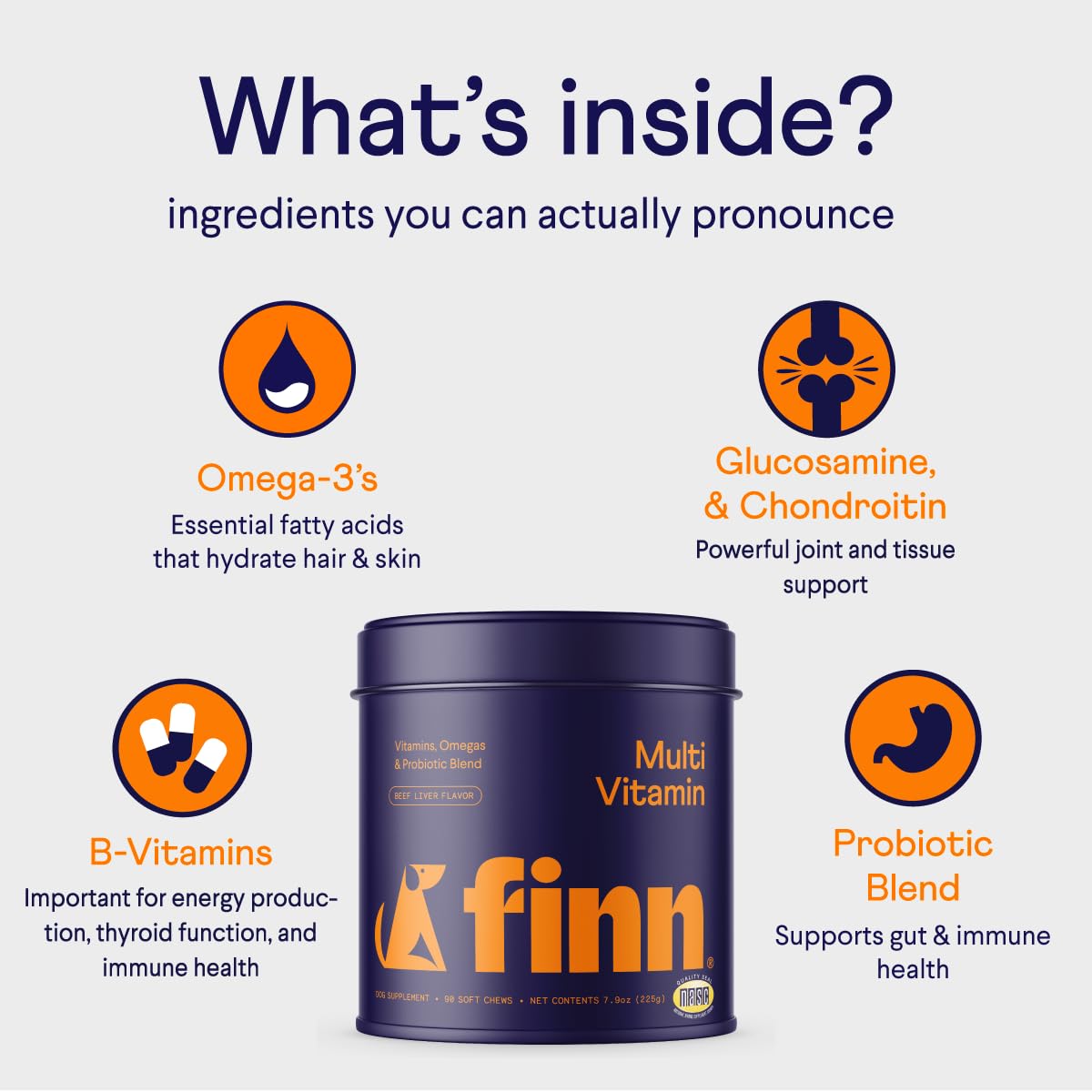 Finn All-in-1 Multivitamin bacon-cheese flavor chews for dogs