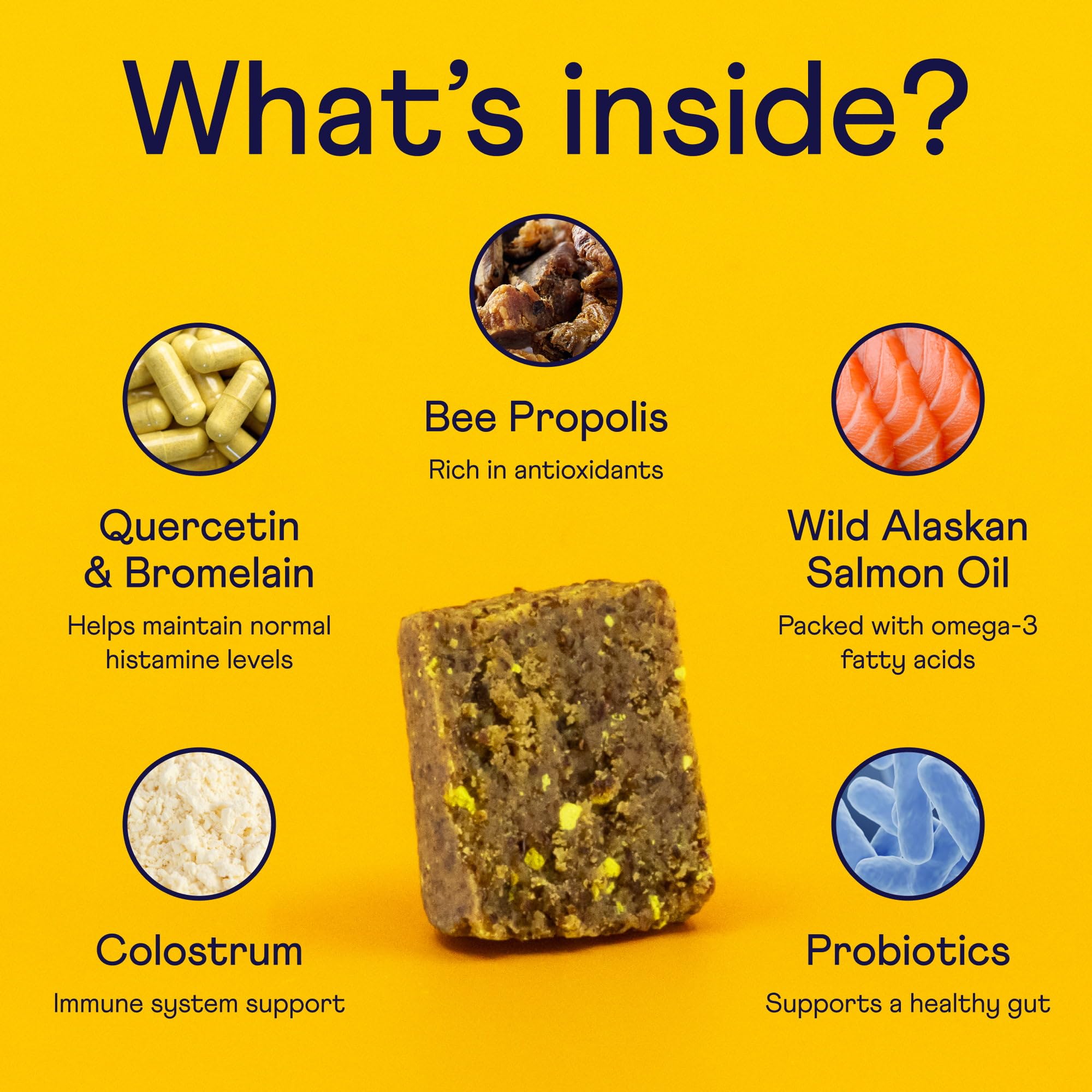 Finn Allergy & Itch bee propolis ingredient closeup signals antioxidant support for skin and immunity.