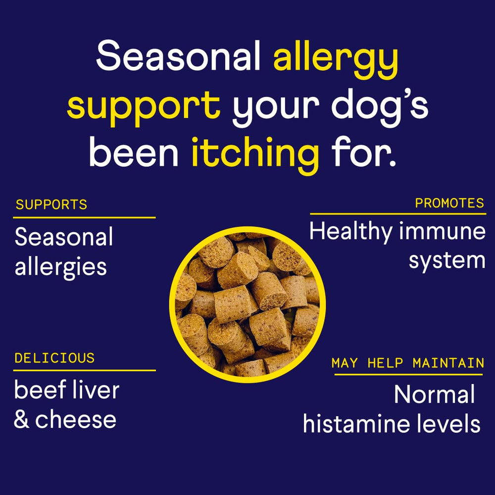 Finn Allergy & Itch soft chews closeup shows savory beef liver flavor for daily use.