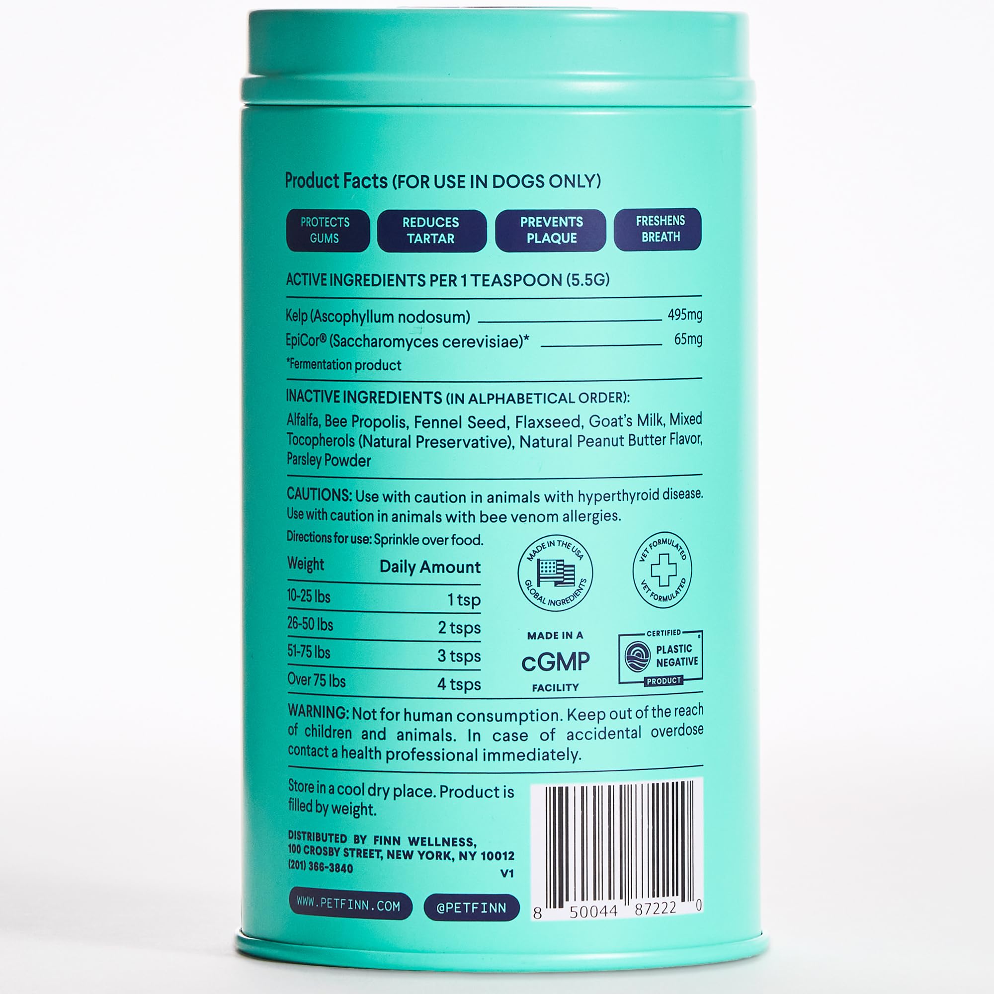 Finn Dental Powder for Dogs daily-use shot communicates routine-friendly dental support.