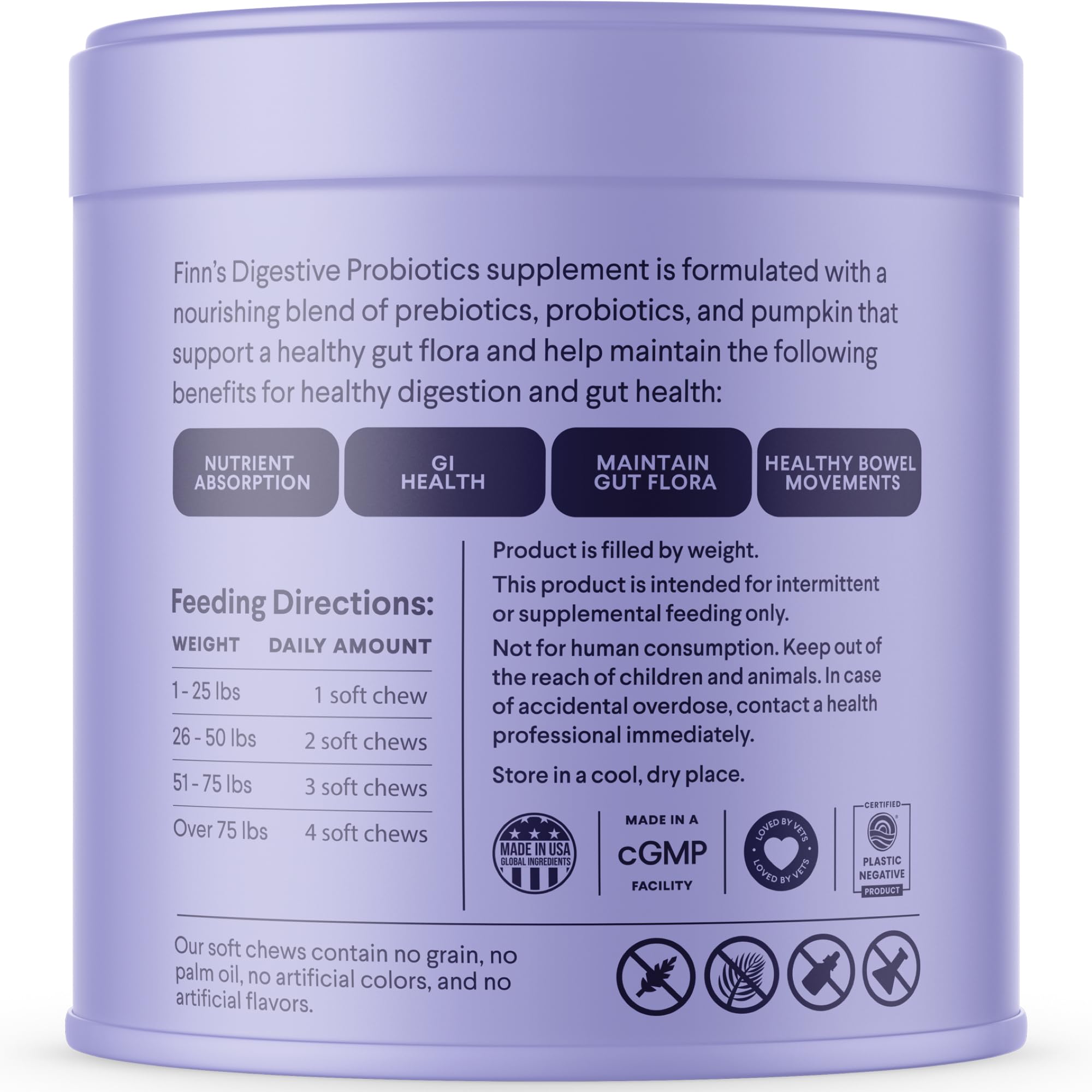 Finn Digestive Probiotics 6-strain formula bottle label emphasizes 3B CFU benefits.
