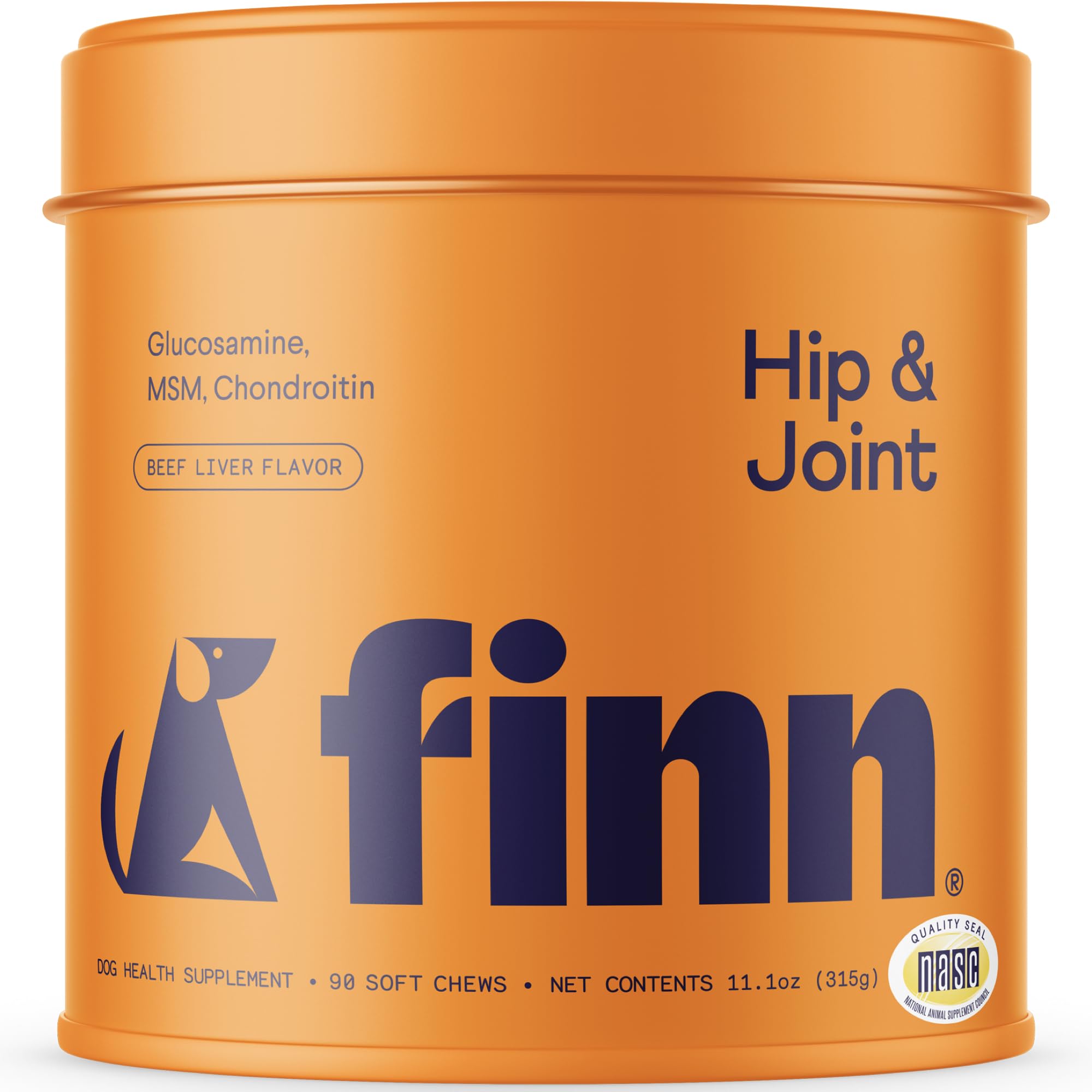 Finn hip-joint soft-chews bottle demonstrates daily mobility support for dogs