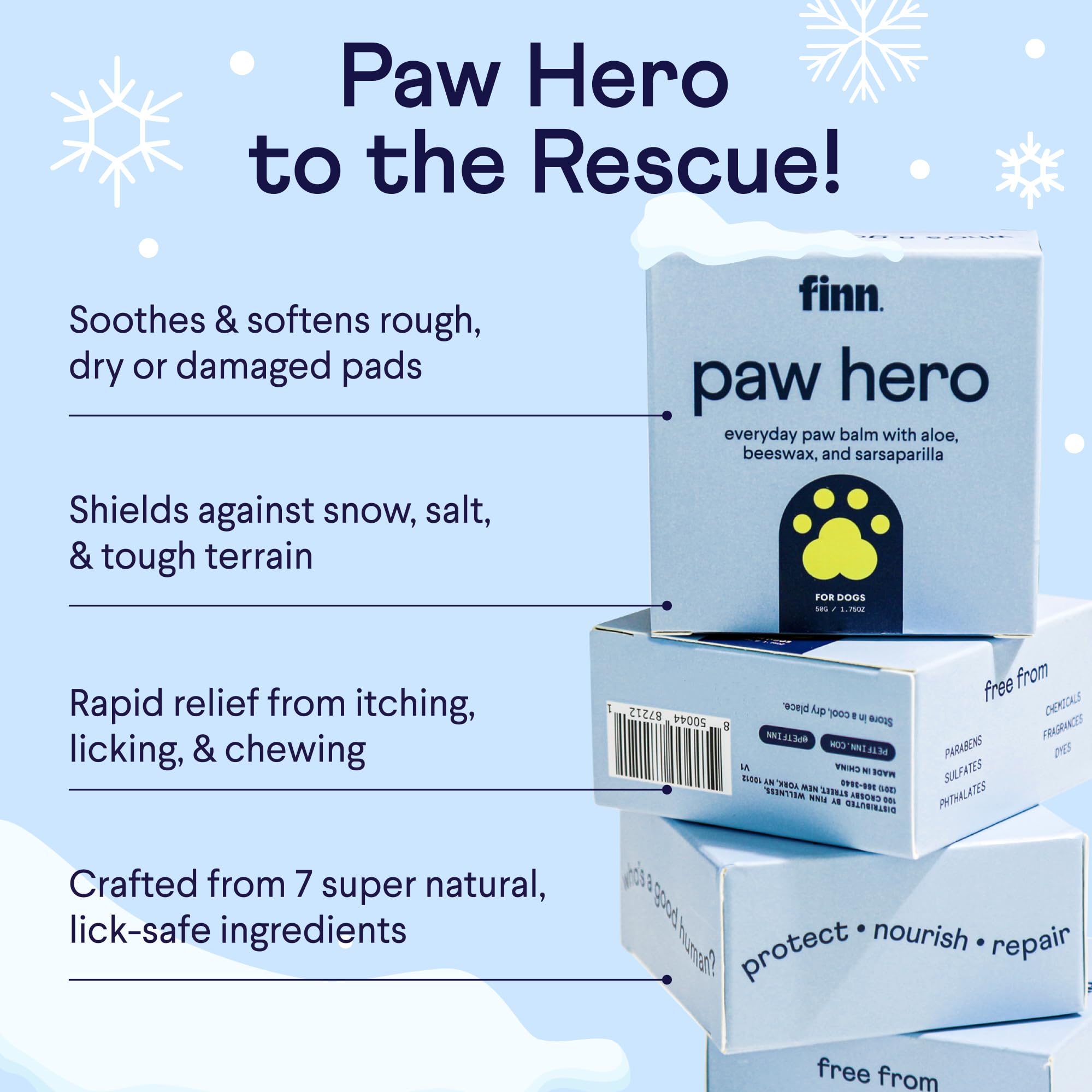 Finn Paw Hero ingredients flatlay featuring olive oil, aloe, chamomile