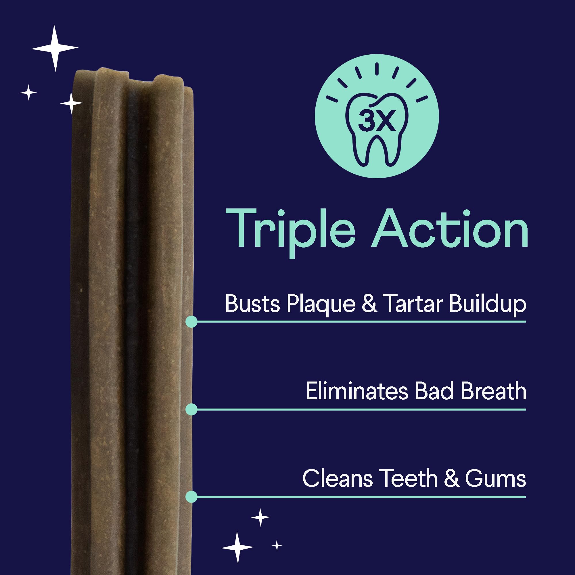 Finn Plaque Patrol chews pictured after meals suggest breath-freshening moments.