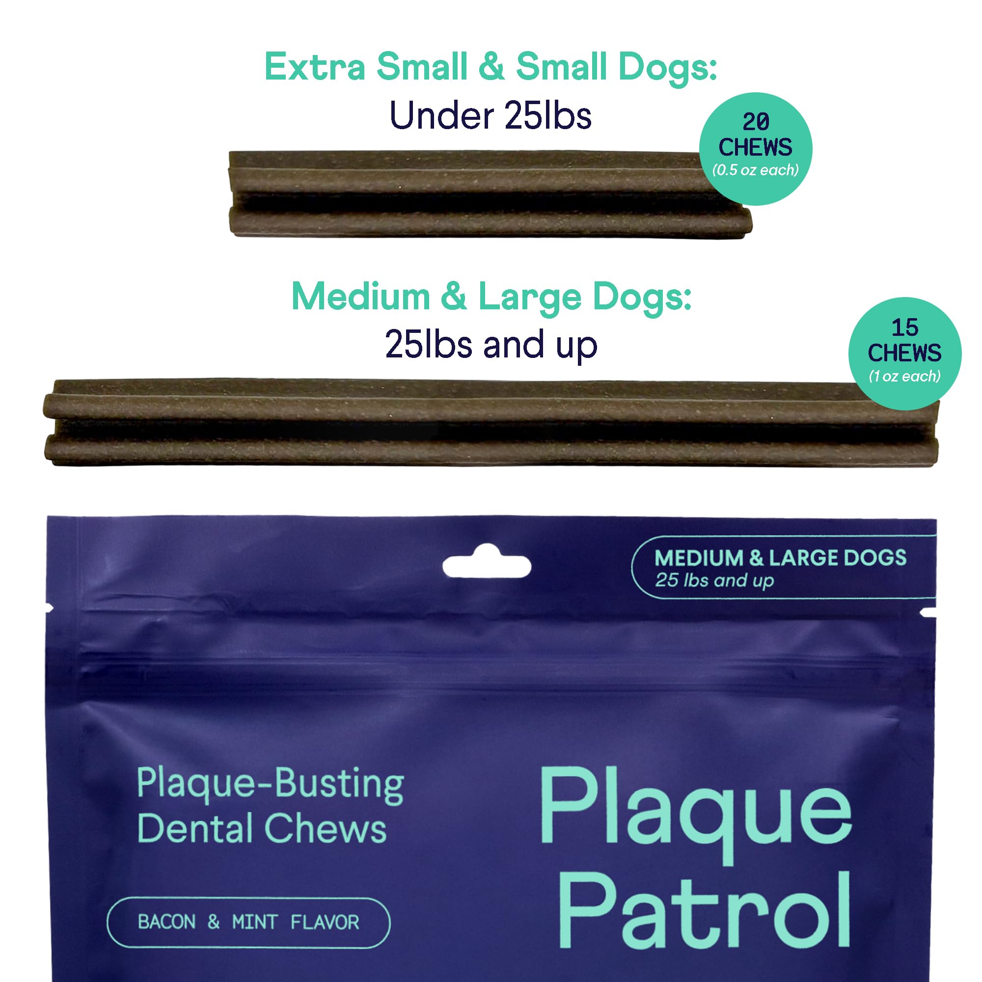 Finn Plaque Patrol chews suitable for medium and large dogs 25+ lbs.