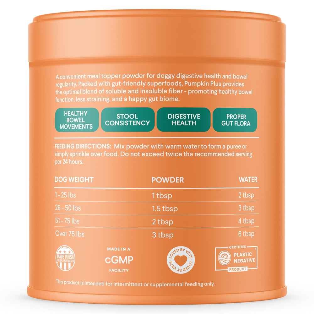 Finn Pumpkin Plus tasty topper over kibble enhances mealtime appeal.