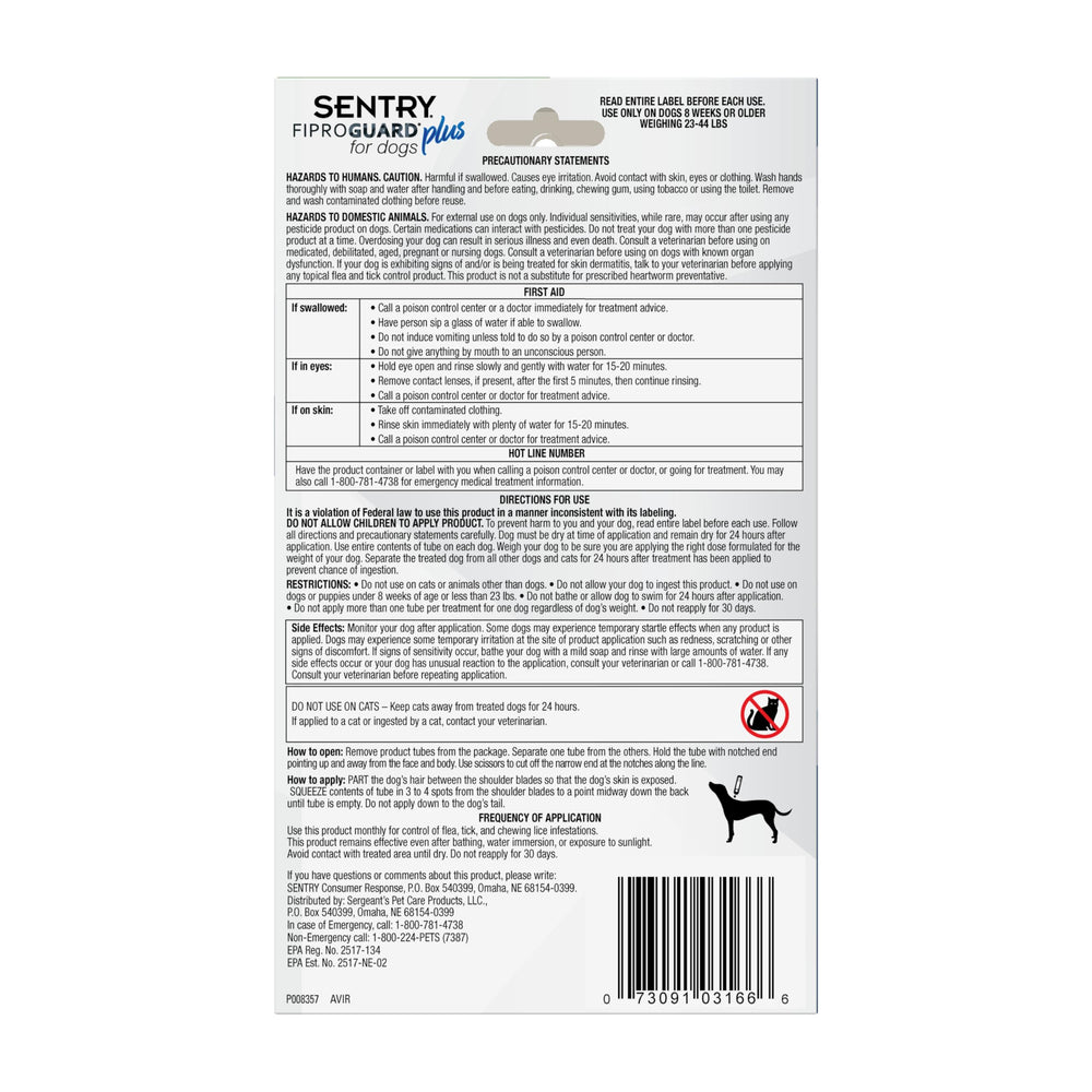 FIPROGUARD Plus label detail highlighting protection benefits.