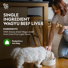 First Light Wagyu Beef Liver Treats closeup reveals rich aroma and texture.
