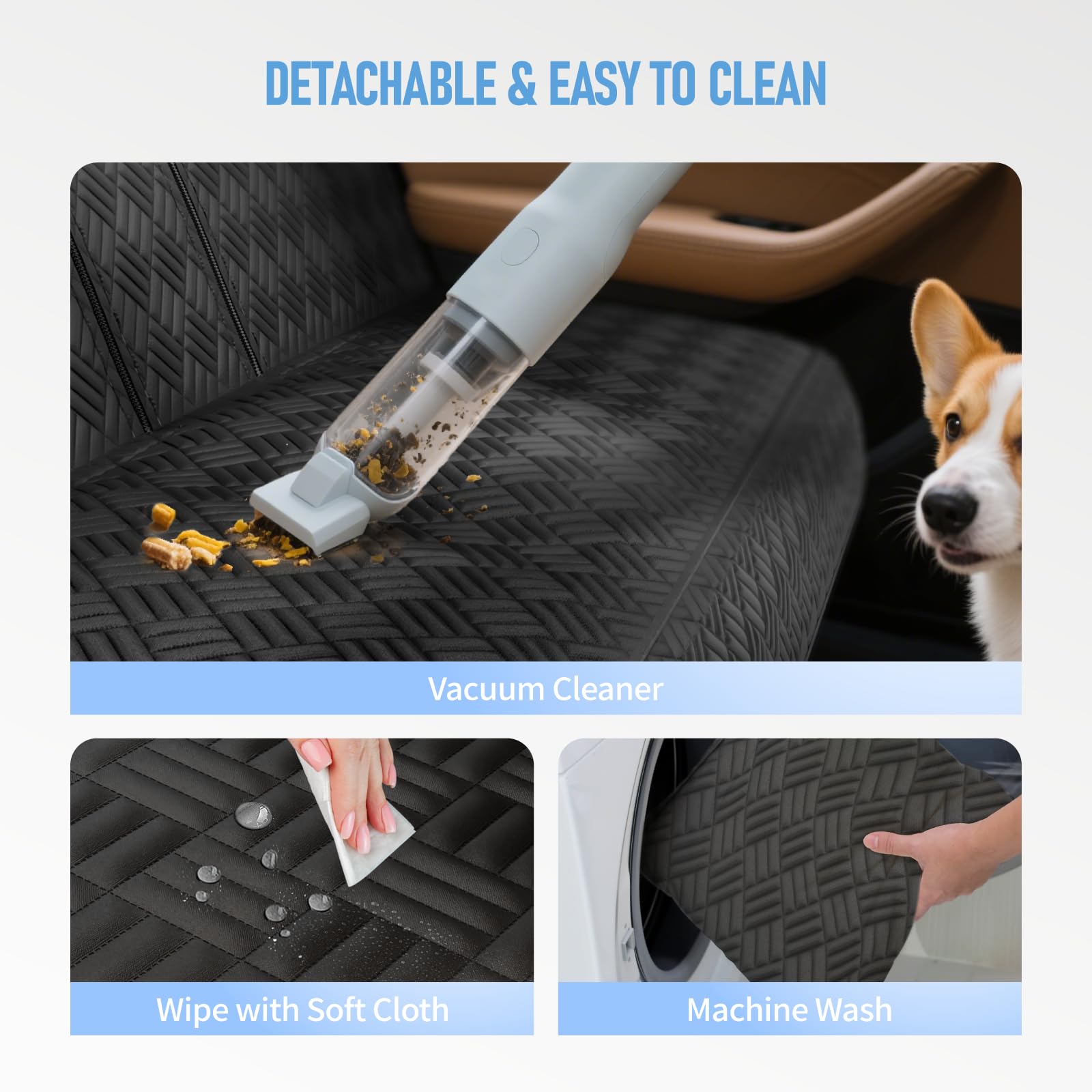 FIRSTWELL dog car seat cover easy clean with damp cloth or machine wash.