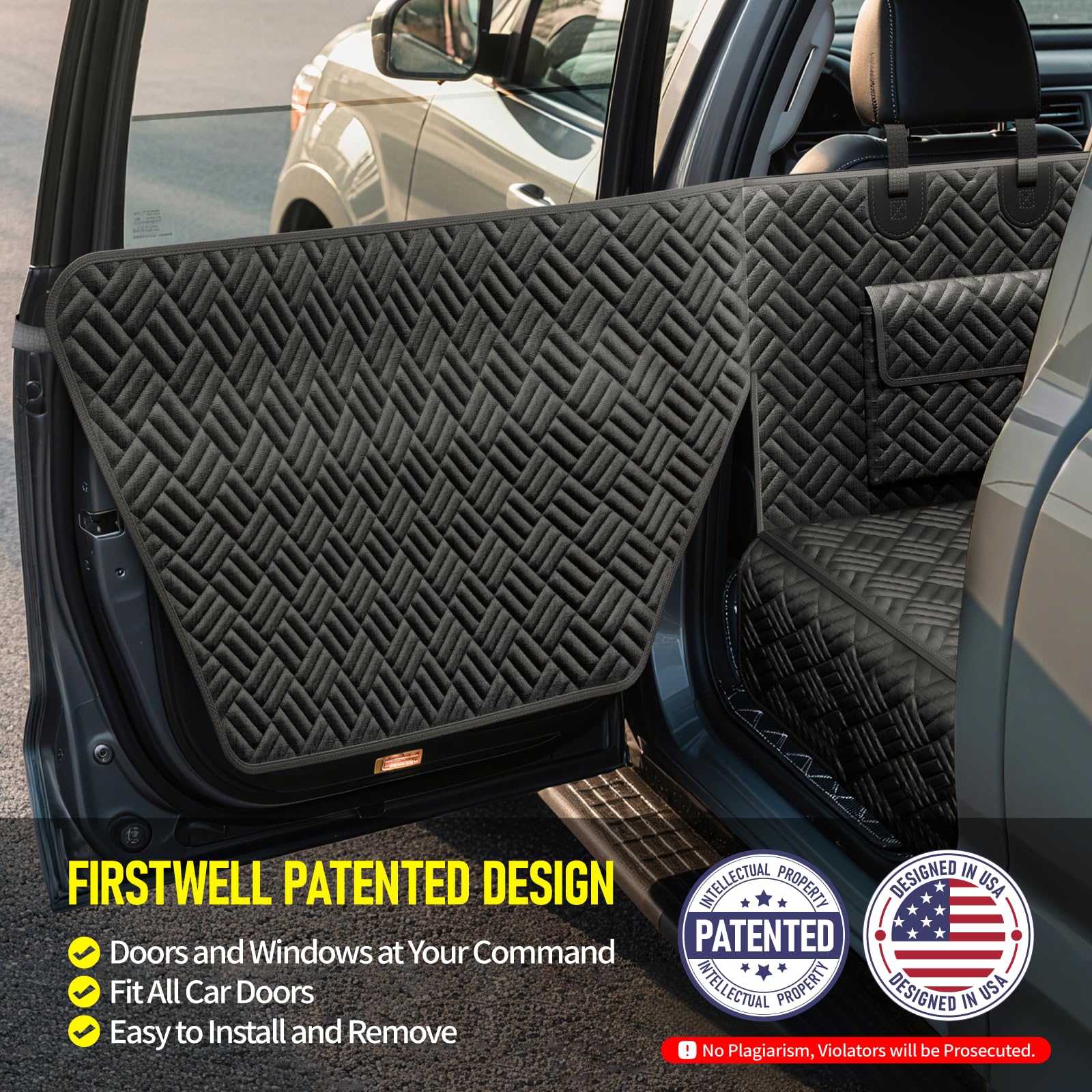 FIRSTWELL waterproof fabric dog seat cover protects upholstery from spills and accidents